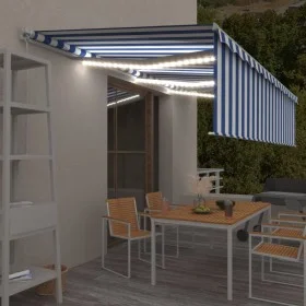 Toldo retráctil manual con persiana y LED azul y blanco 6x3 m de vidaXL, Toldos - Ref: Foro24-3069361, Precio: 542,15 €, Desc...