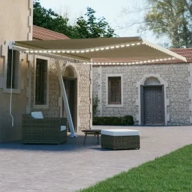 Toldo retráctil manual con LED color crema 450x300 cm de vidaXL, Toldos - Ref: Foro24-3069562, Precio: 508,83 €, Descuento: %