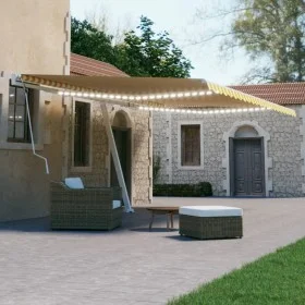 Toldo retráctil manual con luz LED amarillo y blanco 500x300 cm de vidaXL, Toldos - Ref: Foro24-3069583, Precio: 539,64 €, De...