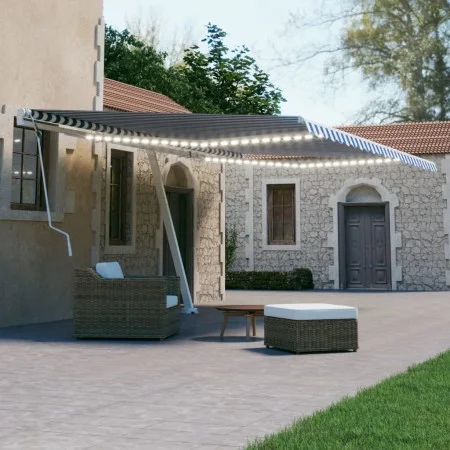Toldo retráctil manual con LED azul y blanco 500x300 cm de vidaXL, Toldos - Ref: Foro24-3069581, Precio: 531,21 €, Descuento: %