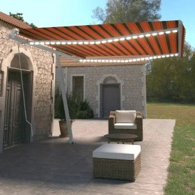 Toldo manual retráctil con luz LED naranja y marrón 450x350 cm de vidaXL, Toldos - Ref: Foro24-3069645, Precio: 523,97 €, Des...