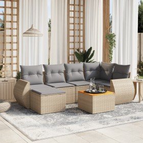 Set sofás de jardín 7 piezas y cojines ratán sintético beige en Conjuntos de jardín | Comprar online en Foru.es