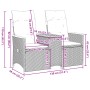 Sofá de jardín reclinable de 2 plazas con mesa ratán PE gris de vidaXL, Sofás de exterior - Ref: Foro24-365721, Precio: 263,4...
