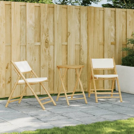 Sillas de bistró plegables con cojines 2 uds bambú blanco crema de vidaXL, Sillas de jardín - Ref: Foro24-365871, Precio: 128...