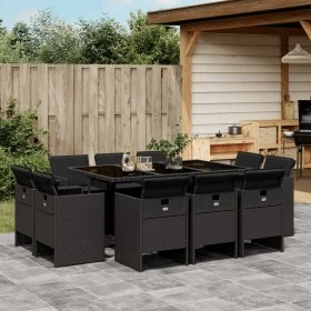 Set de comedor jardín 11 pzas con cojines ratán sintético negro de vidaXL, Conjuntos de jardín - Ref: Foro24-3277794, Precio:...