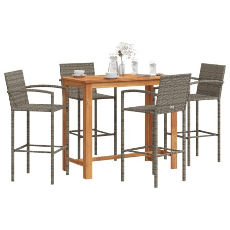 Mesa y taburetes de jardín 5 pzas madera acacia ratán PE gris de vidaXL, Conjuntos de jardín - Ref: Foro24-3295290, Precio: 4...
