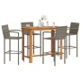 Mesa y taburetes de jardín 5 pzas madera acacia ratán PE gris de vidaXL, Conjuntos de jardín - Ref: Foro24-3295290, Precio: 4...