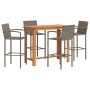 Mesa y taburetes de jardín 5 pzas madera acacia ratán PE gris de vidaXL, Conjuntos de jardín - Ref: Foro24-3295290, Precio: 4...