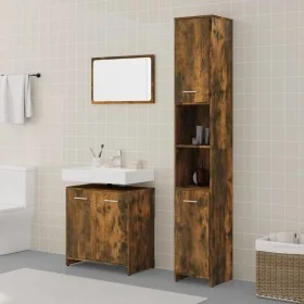 Set de muebles baño 3 pzas madera contrachapada roble ahumado de vidaXL, Muebles de baño - Ref: Foro24-3152716, Precio: 135,4...