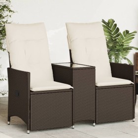 Sofá de jardín reclinable de 2 plazas con mesa ratán PE marrón de vidaXL, Sofás de exterior - Ref: Foro24-365711, Precio: 211...