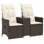 Sofá de jardín reclinable de 2 plazas con mesa ratán PE marrón de vidaXL, Sofás de exterior - Ref: Foro24-365711, Precio: 211...