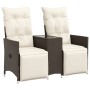 Sofá de jardín reclinable de 2 plazas con mesa ratán PE marrón de vidaXL, Sofás de exterior - Ref: Foro24-365716, Precio: 233...