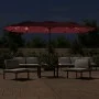 Sombrilla doble con luces LED rojo burdeos 449x245 cm de vidaXL, Sombrillas - Ref: Foro24-362957, Precio: 208,18 €, Descuento: %
