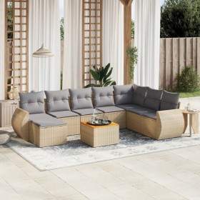 Set de sofás de jardín 9 pzas con cojines ratán sintético beige en Conjuntos de jardín | Comprar online en Foru.es