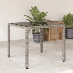 Mesa de jardín superficie de vidrio ratán PE gris 90x90x75 cm de vidaXL, Mesas de jardín - Ref: Foro24-365588, Precio: 114,14...