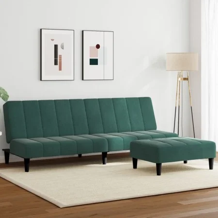 Sofá cama de 2 plazas con taburete terciopelo verde oscuro de vidaXL, Sofás - Ref: Foro24-3258094, Precio: 310,79 €, Descuent...