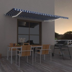 Toldo retráctil manual con LED azul y blanco 500x350 cm de vidaXL, Toldos - Ref: Foro24-3069021, Precio: 470,12 €, Descuento: %