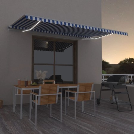 Toldo retráctil manual con LED azul y blanco 500x350 cm de vidaXL, Toldos - Ref: Foro24-3069021, Precio: 470,12 €, Descuento: %