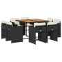 Set de comedor de jardín 9 pzas y cojines ratán sintético negro de vidaXL, Conjuntos de jardín - Ref: Foro24-3277970, Precio:...