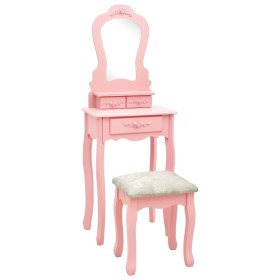 Juego de tocador y taburete madera paulownia rosa 50x59x136 cm de vidaXL, Tocadores para dormitorios - Ref: Foro24-289311, Pr...
