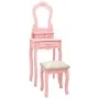 Juego de tocador y taburete madera paulownia rosa 50x59x136 cm de vidaXL, Tocadores para dormitorios - Ref: Foro24-289311, Pr...