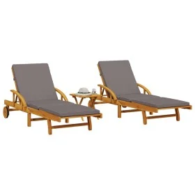 Tumbonas con mesa 2 unidades madera maciza de acacia de vidaXL, Tumbonas - Ref: Foro24-3206368, Precio: 508,76 €, Descuento: %