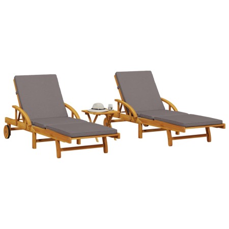 Tumbonas con mesa 2 unidades madera maciza de acacia de vidaXL, Tumbonas - Ref: Foro24-3206368, Precio: 507,14 €, Descuento: %