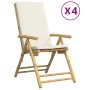 Sillas de bistró plegables con cojines 4 uds bambú blanco crema de vidaXL, Sillas de jardín - Ref: Foro24-3208927, Precio: 41...