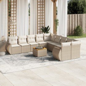 Set de sofás de jardín 11pzas con cojines ratán sintético beige en Conjuntos de jardín | Comprar online en Foru.es