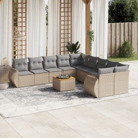 Set de sofás de jardín 11pzas con cojines ratán sintético beige en Conjuntos de jardín | Comprar online en Foru.es