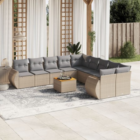 Set de sofás de jardín 11pzas con cojines ratán sintético beige en Conjuntos de jardín | Comprar online en Foru.es