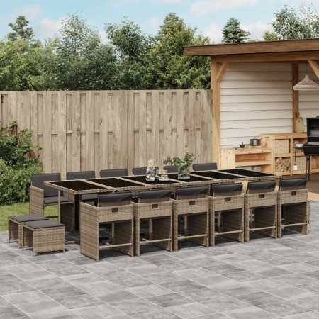 Set comedor de jardín 17 pzas y cojines ratán sintético gris de vidaXL, Conjuntos de jardín - Ref: Foro24-3277951, Precio: 94...