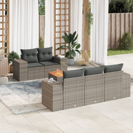 Set de muebles de jardín 6 pzas y cojines ratán sintético gris en Conjuntos de jardín | Comprar online en Foru.es