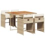 Set comedor de jardín 5 pzas con cojines ratán sintético beige de vidaXL, Conjuntos de jardín - Ref: Foro24-3277851, Precio: ...