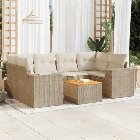 Set sofás de jardín 7 piezas y cojines ratán sintético beige en Conjuntos de jardín | Comprar online en Foru.es