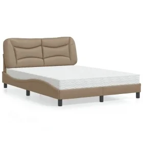 Bed with cappuccino synthetic leather mattress 140x190 cm by vidaXL, Beds and slatted bases - Ref: Foro24-3208721, Price: 408...