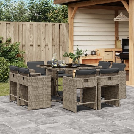 Set comedor jardín 9 pzas y cojines ratán sintético gris de vidaXL, Conjuntos de jardín - Ref: Foro24-3277963, Precio: 445,33...