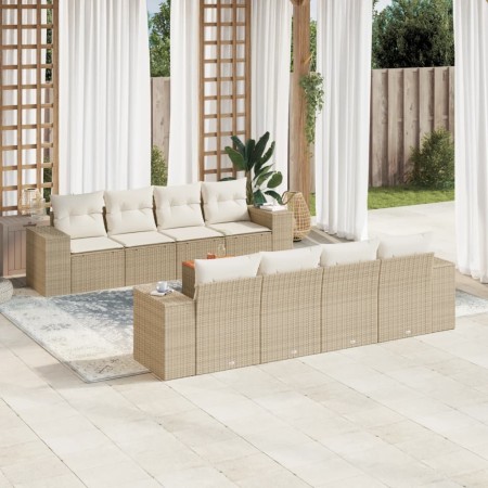 Set de sofás de jardín 9 pzas con cojines ratán sintético beige en Conjuntos de jardín | Comprar online en Foru.es