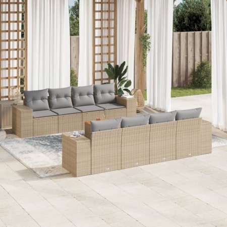 Set de sofás de jardín 9 pzas con cojines ratán sintético beige en Conjuntos de jardín | Comprar online en Foru.es
