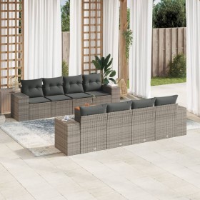 Set de muebles de jardín 9 pzas y cojines ratán sintético gris en Conjuntos de jardín | Comprar online en Foru.es