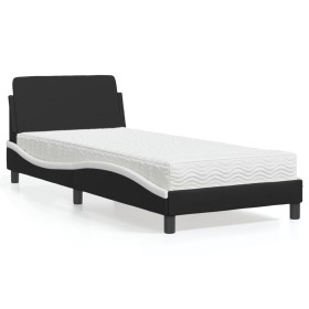 Cama con colchón cuero sintético negro y blanco 90x200 cm de vidaXL, Camas y somieres - Ref: Foro24-3208342, Precio: 238,04 €...