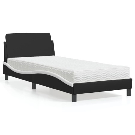 Cama con colchón cuero sintético negro y blanco 90x200 cm de vidaXL, Camas y somieres - Ref: Foro24-3208342, Precio: 238,04 €...