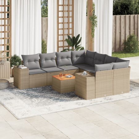 Set de sofás de jardín 9 pzas con cojines ratán sintético beige en Conjuntos de jardín | Comprar online en Foru.es