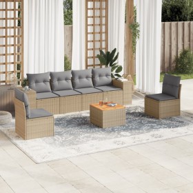 Set sofás de jardín 7 piezas y cojines ratán sintético beige en Conjuntos de jardín | Comprar online en Foru.es