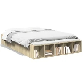 Sonoma oak engineered wood bed frame 140x190 cm by vidaXL, Beds and slatted bases - Ref: Foro24-3280582, Price: 131,76 €, Dis...