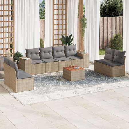 Set de sofás de jardín 9 pzas con cojines ratán sintético beige en Conjuntos de jardín | Comprar online en Foru.es