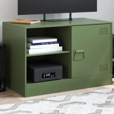 Mueble para TV de acero verde oliva 67x39x44 cm de vidaXL, Muebles TV - Ref: Foro24-841699, Precio: 61,29 €, Descuento: %