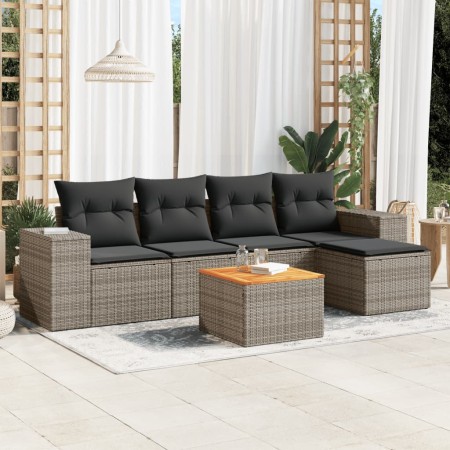 Set de muebles de jardín 6 pzas y cojines ratán sintético gris en Conjuntos de jardín | Comprar online en Foru.es
