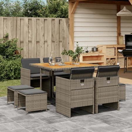 Set comedor jardín 9 pzas y cojines ratán sintético gris de vidaXL, Conjuntos de jardín - Ref: Foro24-3277729, Precio: 534,95...
