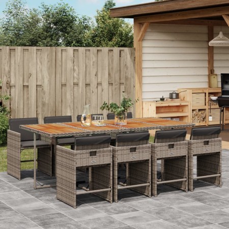Set comedor jardín 9 pzas y cojines ratán sintético gris de vidaXL, Conjuntos de jardín - Ref: Foro24-3277873, Precio: 587,08...